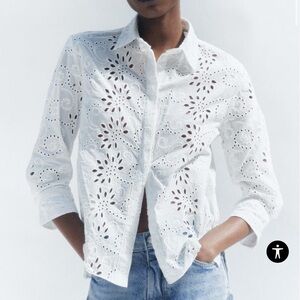 Zara NWT Embroidered Eyelit Button Down White